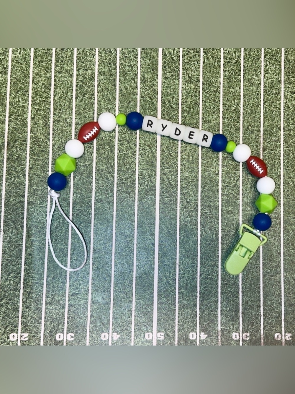 Personalized Blue & Green Kids Pacifier Clip - Ryder